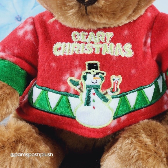 Hobby Lobby Teddy Bear Plush 13" Reindeer Antlers Beary Christmas Shirt Snowman - Picture 4 of 6